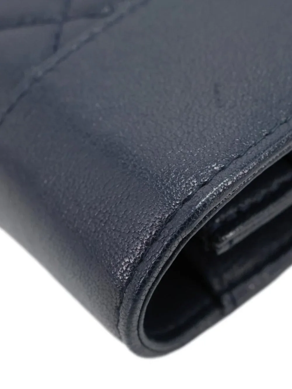 Chanel  Mademoiselle Vintage Flap Quilted Leather Wallet On Chain Navy Blue